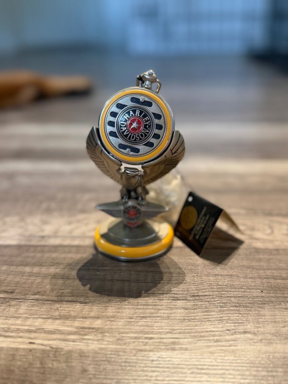 1998 Harley-Davidson Fat Boy Pocket Watch With Eagle Display Stand Collectible